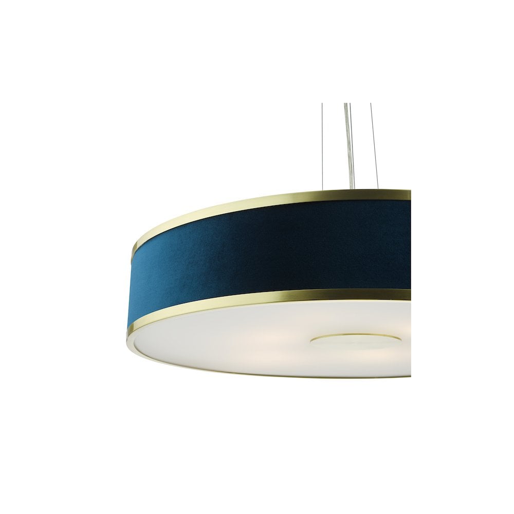 ALV1723 Alvaro 6 Light Pendant Brushed Brass With Blue Shade