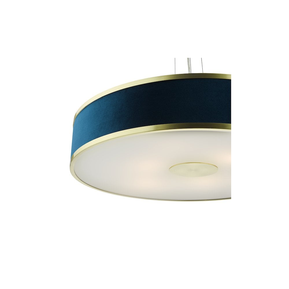 ALV1723 Alvaro 6 Light Pendant Brushed Brass With Blue Shade