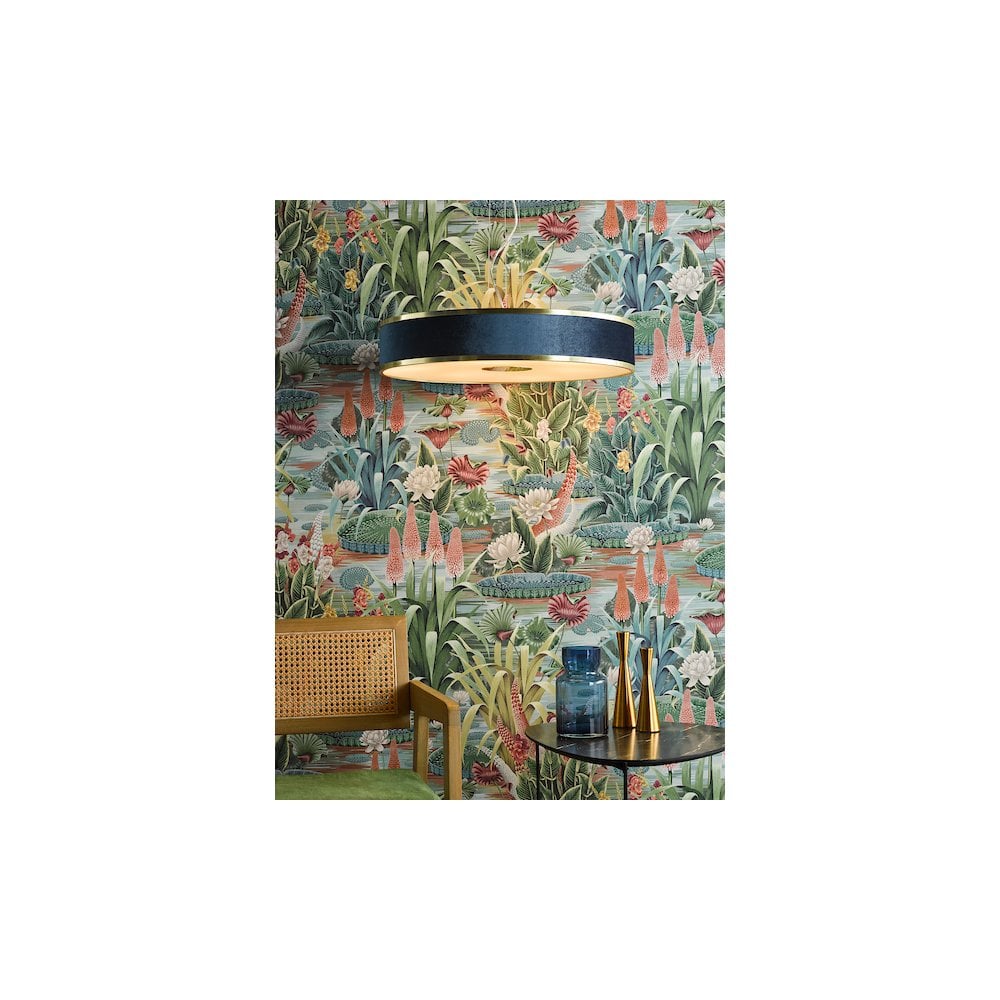 ALV1723 Alvaro 6 Light Pendant Brushed Brass With Blue Shade