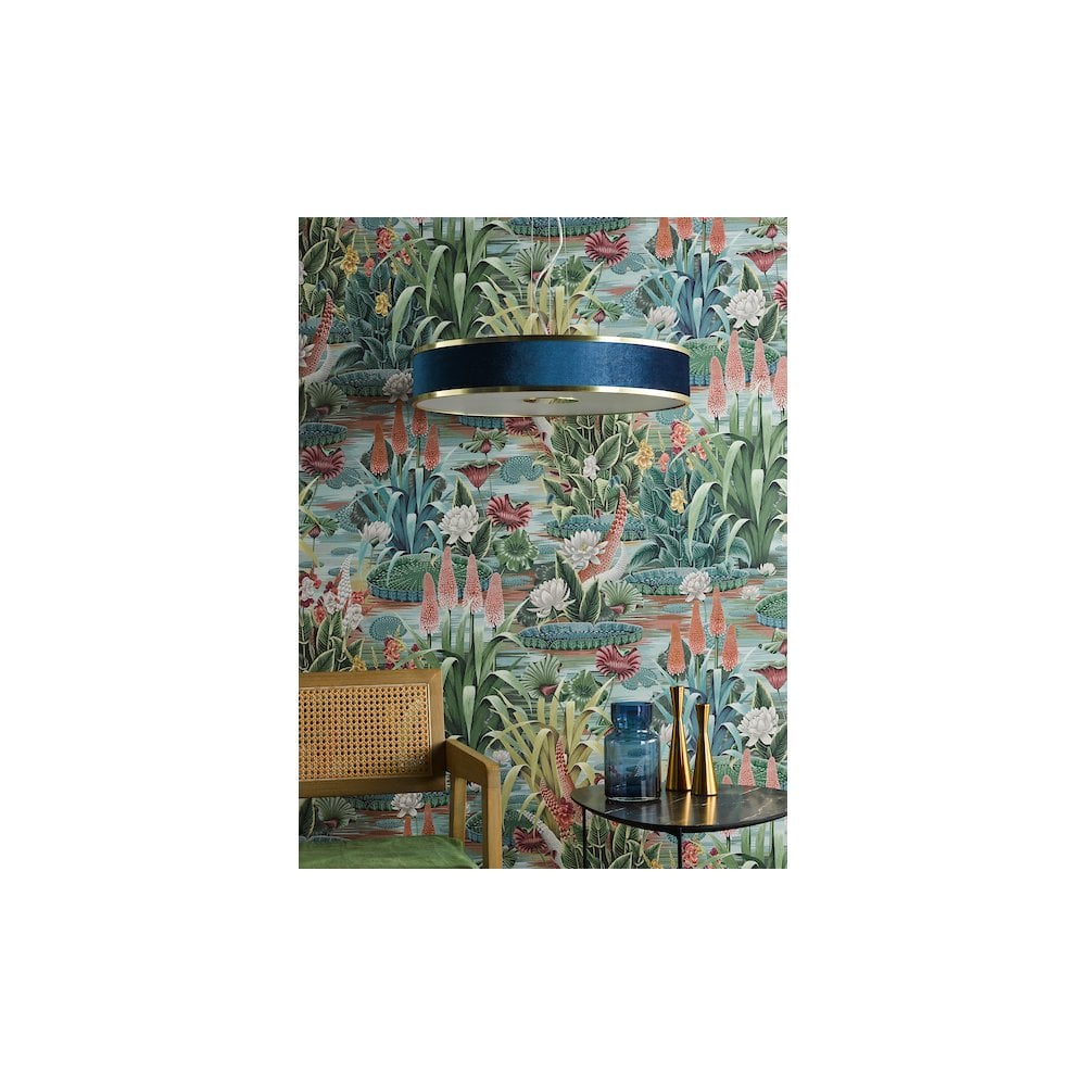 ALV1723 Alvaro 6 Light Pendant Brushed Brass With Blue Shade