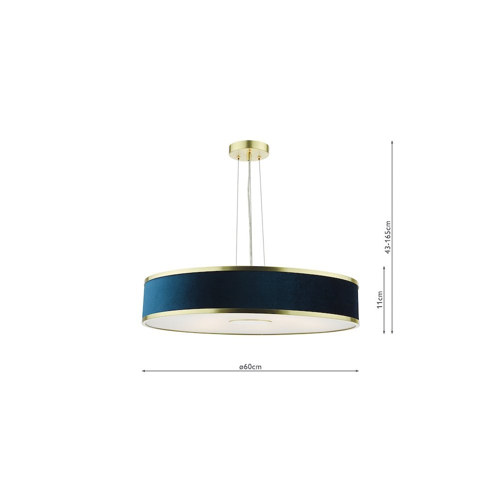 ALV1723 Alvaro 6 Light Pendant Brushed Brass With Blue Shade
