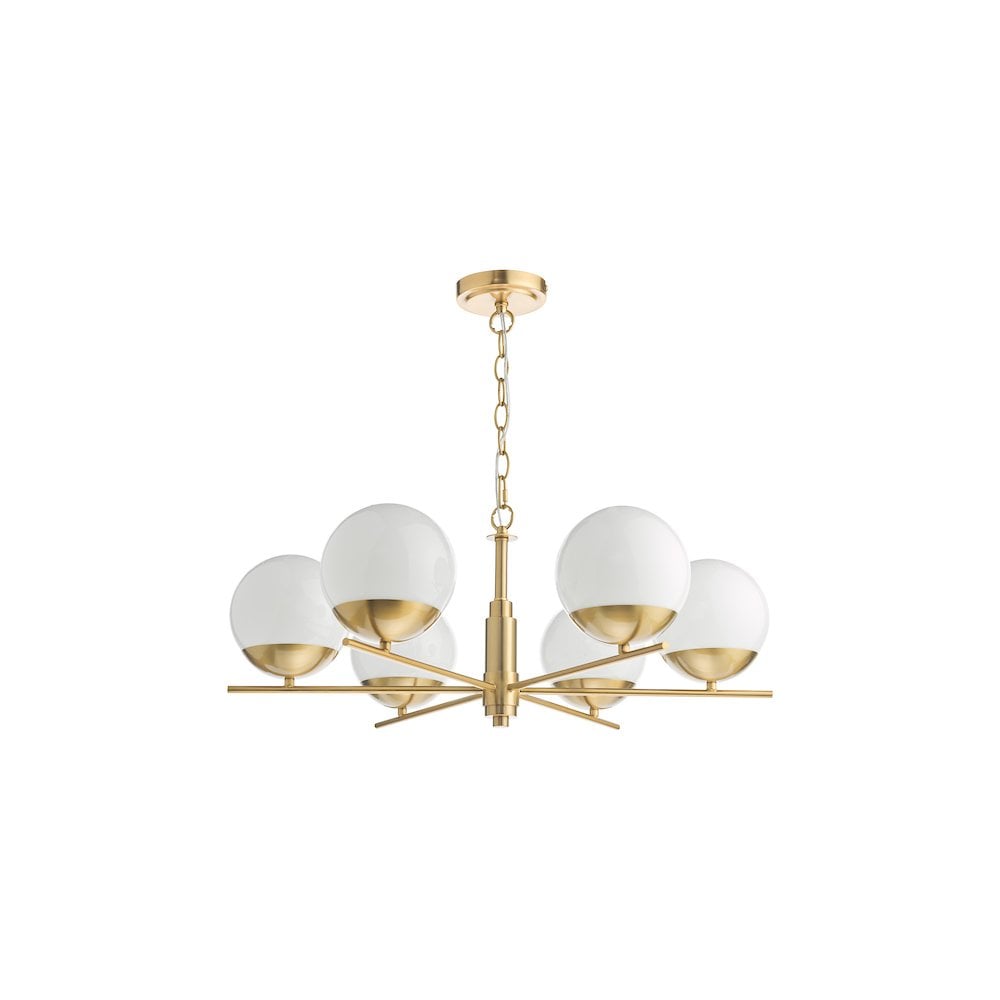 BOM0635 Bombazine 6 Light Pendant Natural Brass and Opal Glass