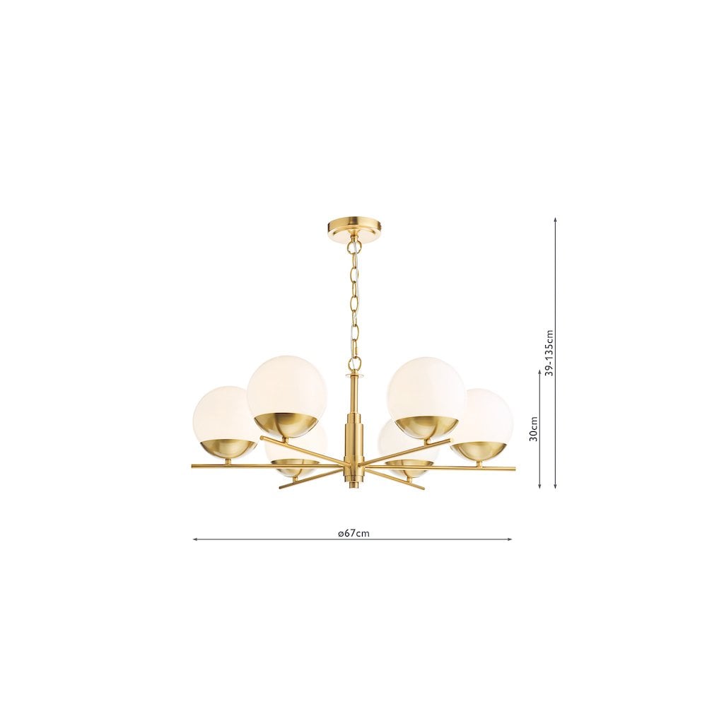 BOM0635 Bombazine 6 Light Pendant Natural Brass and Opal Glass