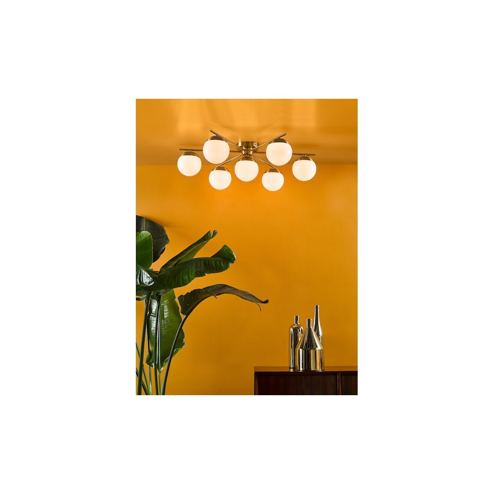 BOM5035 Bombazine 7 Light Semi-Flush Natural Brass and Opal Glass
