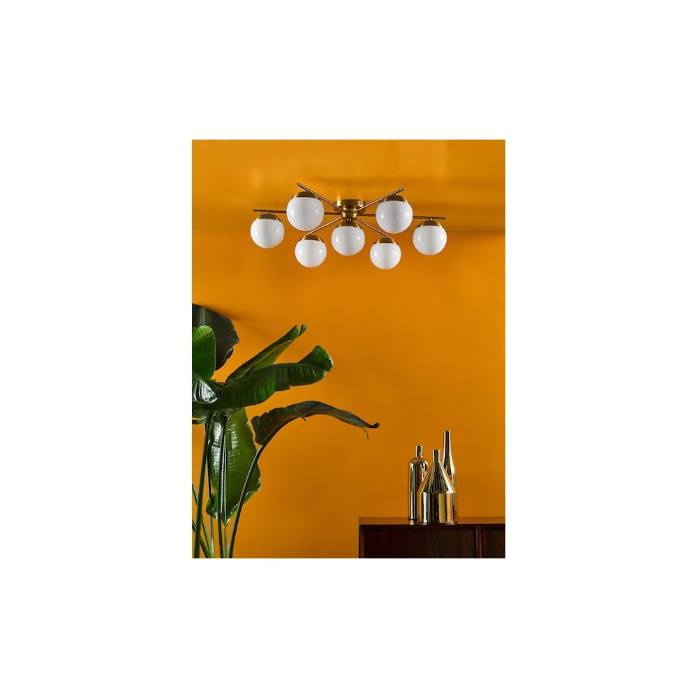 BOM5035 Bombazine 7 Light Semi-Flush Natural Brass and Opal Glass