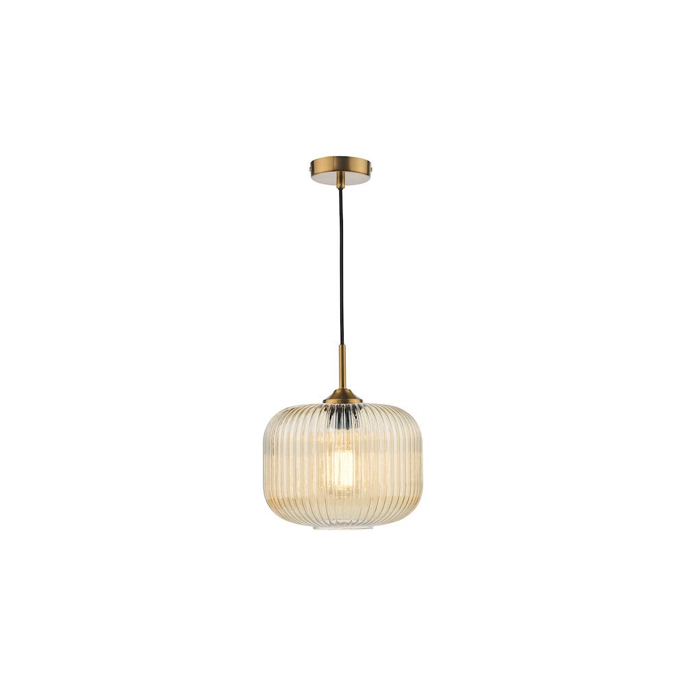 DEM0106 Demarius Pendant Natural Brass and Amber Glass