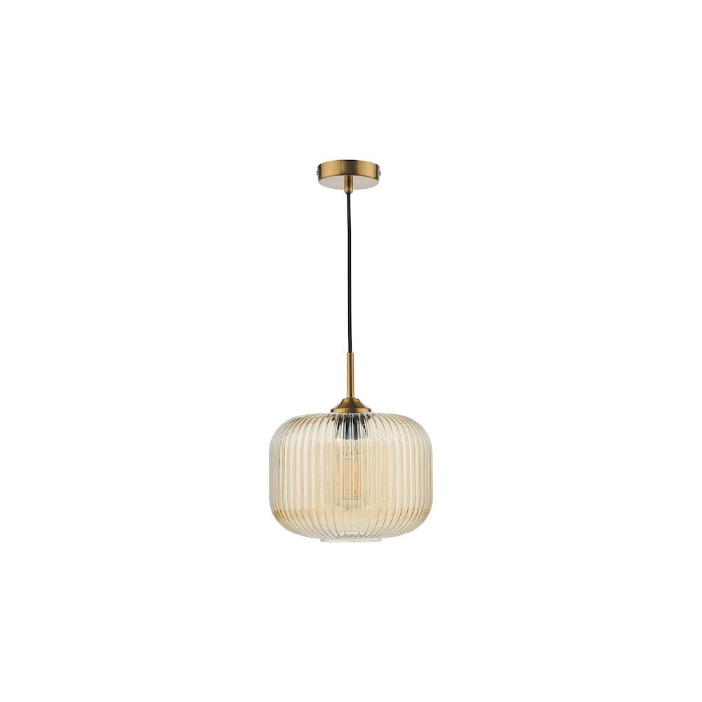 DEM0106 Demarius Pendant Natural Brass and Amber Glass
