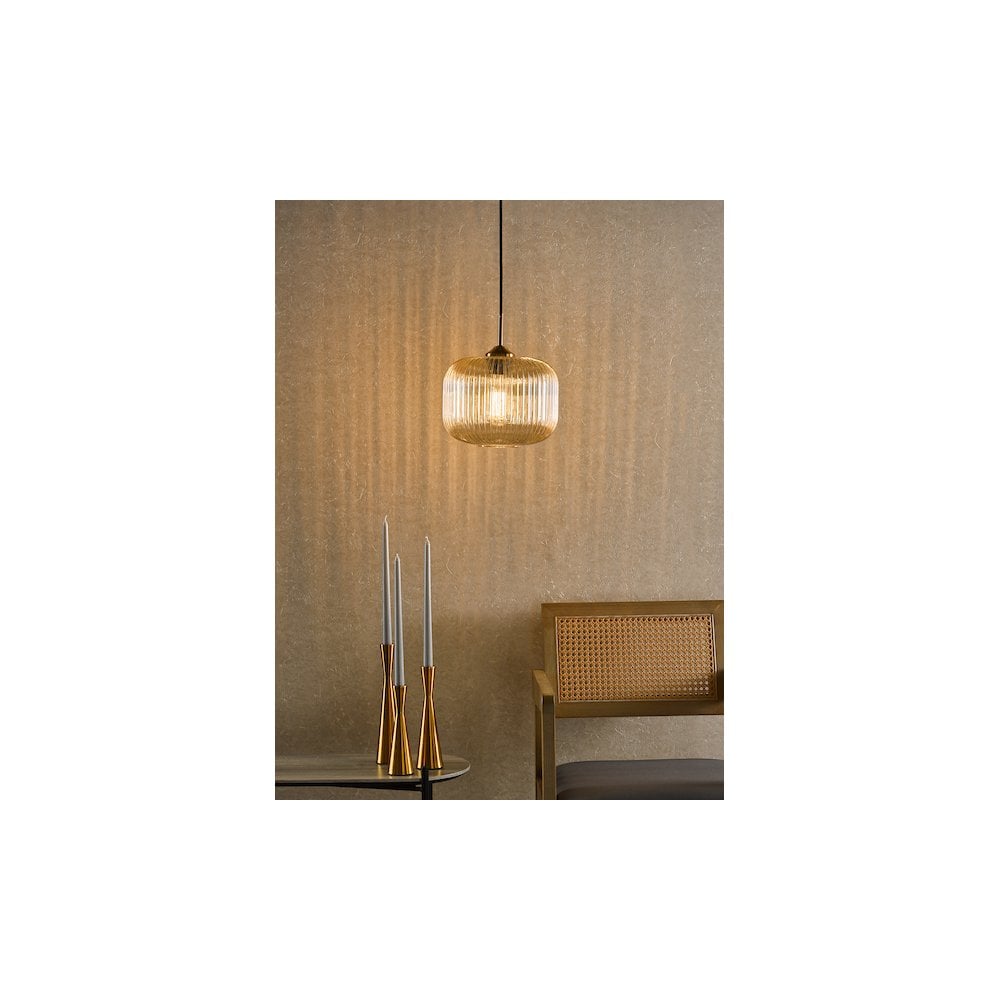 DEM0106 Demarius Pendant Natural Brass and Amber Glass