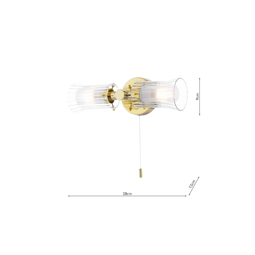 ELB0935 Elba Bathroom 2 Light Wall Light Polished Gold Glass IP44