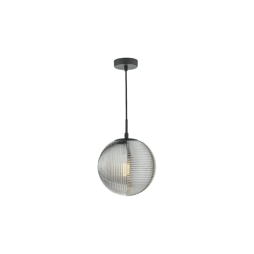 EVA0122 Evander Single Pendant Matt Black and Smoked Glass
