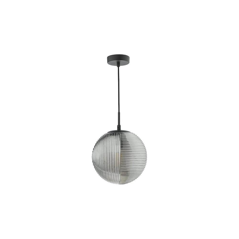 EVA0122 Evander Single Pendant Matt Black and Smoked Glass