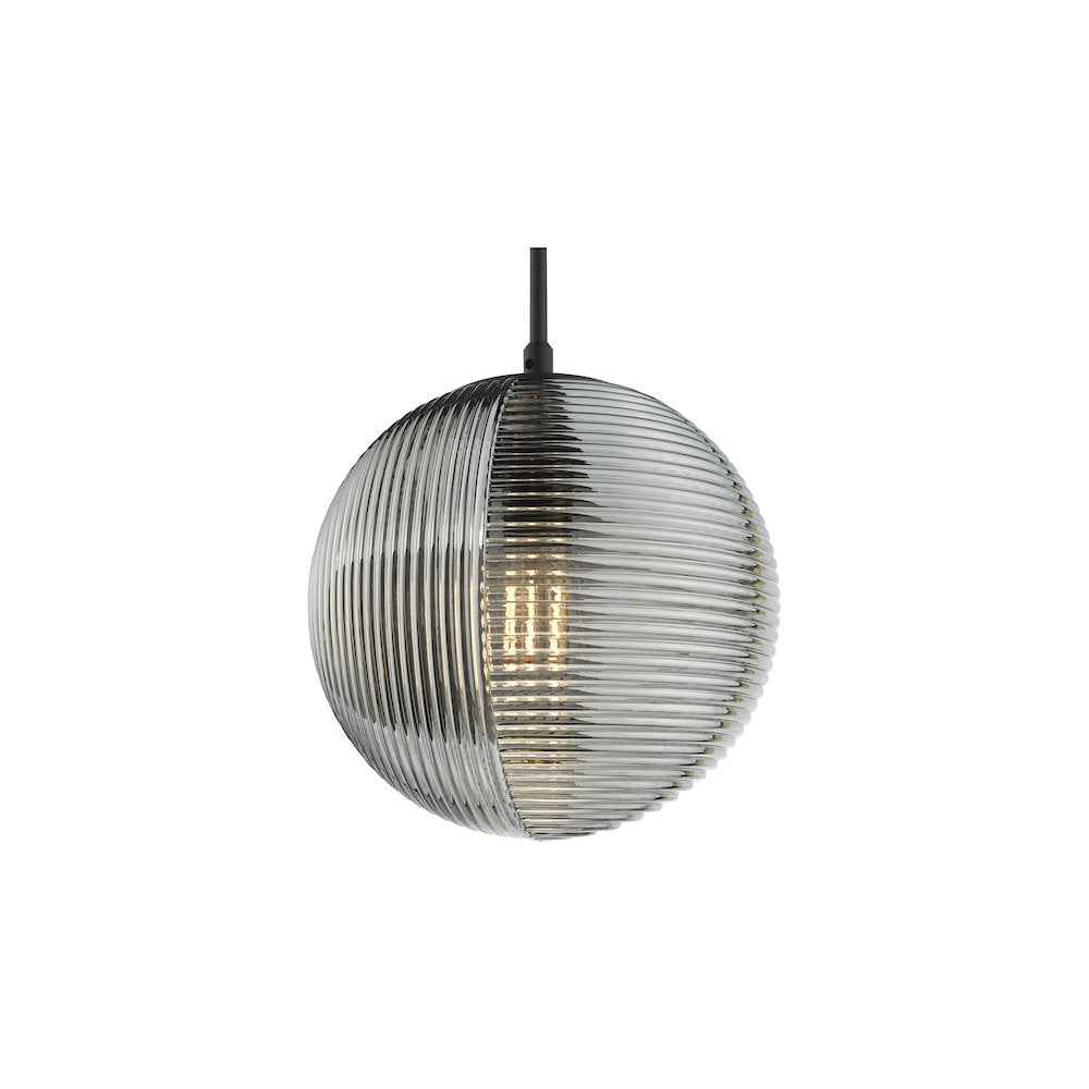 EVA0122 Evander Single Pendant Matt Black and Smoked Glass