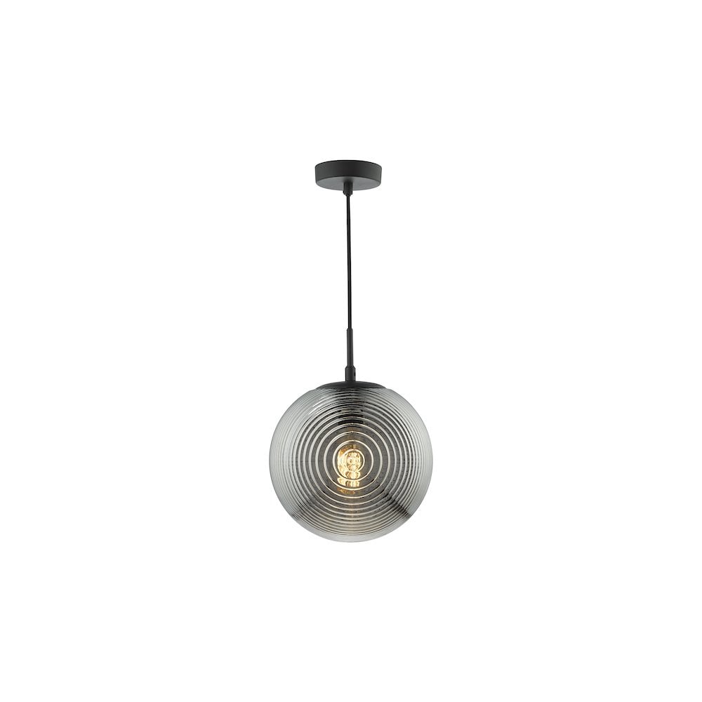 EVA0122 Evander Single Pendant Matt Black and Smoked Glass