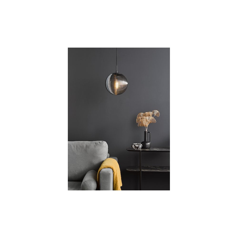 EVA0122 Evander Single Pendant Matt Black and Smoked Glass