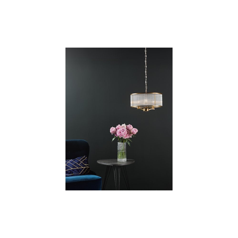 EVE0363 Evelyn 3 Light Pendant Antique Bronze and Glass