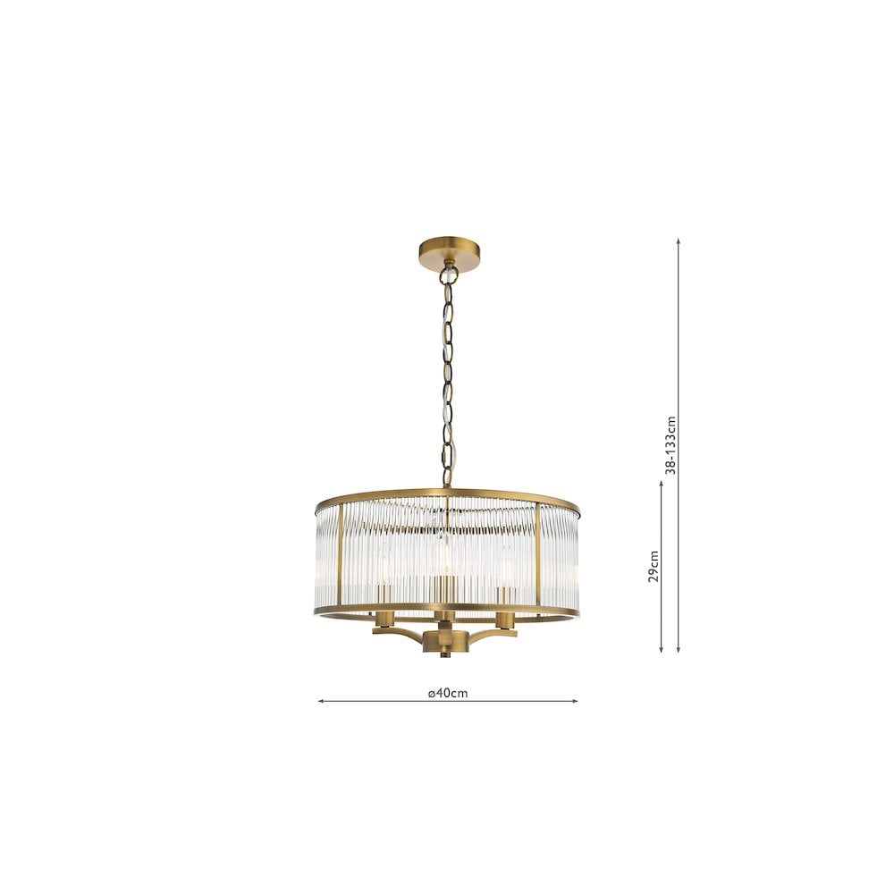 EVE0363 Evelyn 3 Light Pendant Antique Bronze and Glass