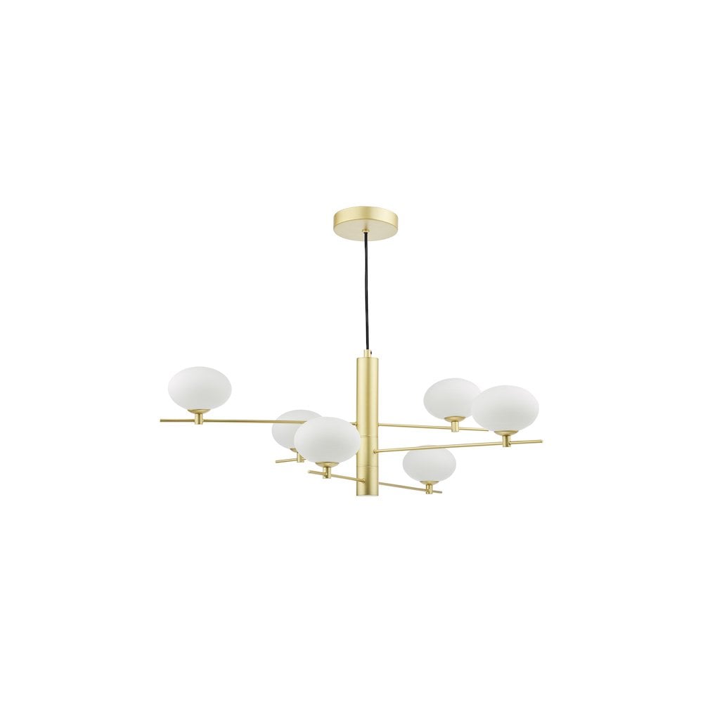 JAS0635 Jasper 6 Light Pendant Satin Gold and Opal Glass