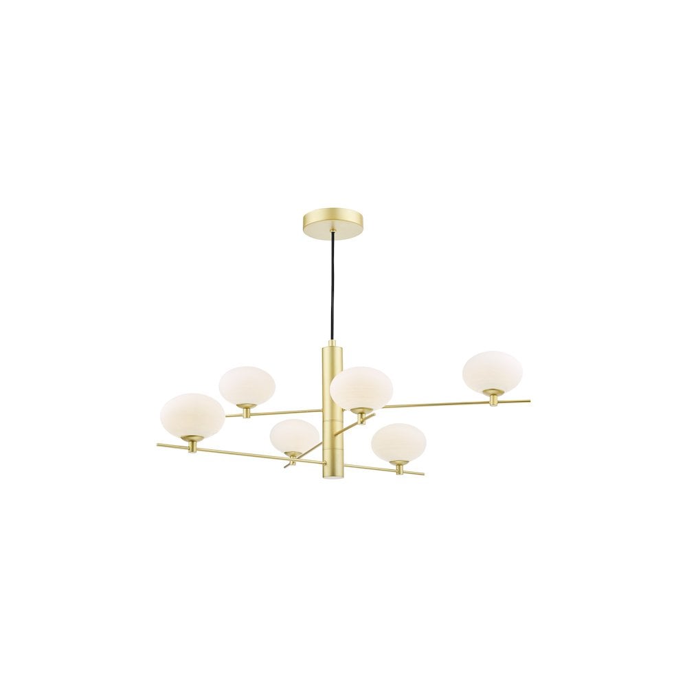 JAS0635 Jasper 6 Light Pendant Satin Gold and Opal Glass