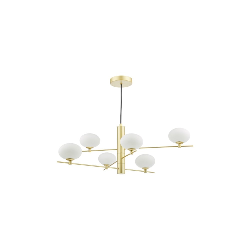 JAS0635 Jasper 6 Light Pendant Satin Gold and Opal Glass