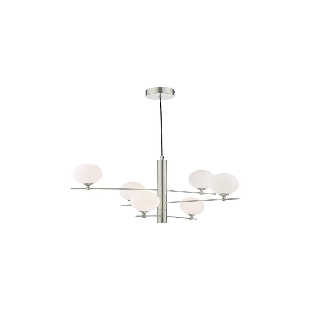 JAS0646 Jasper 6 Light Pendant Satin Nickel and Opal Glass