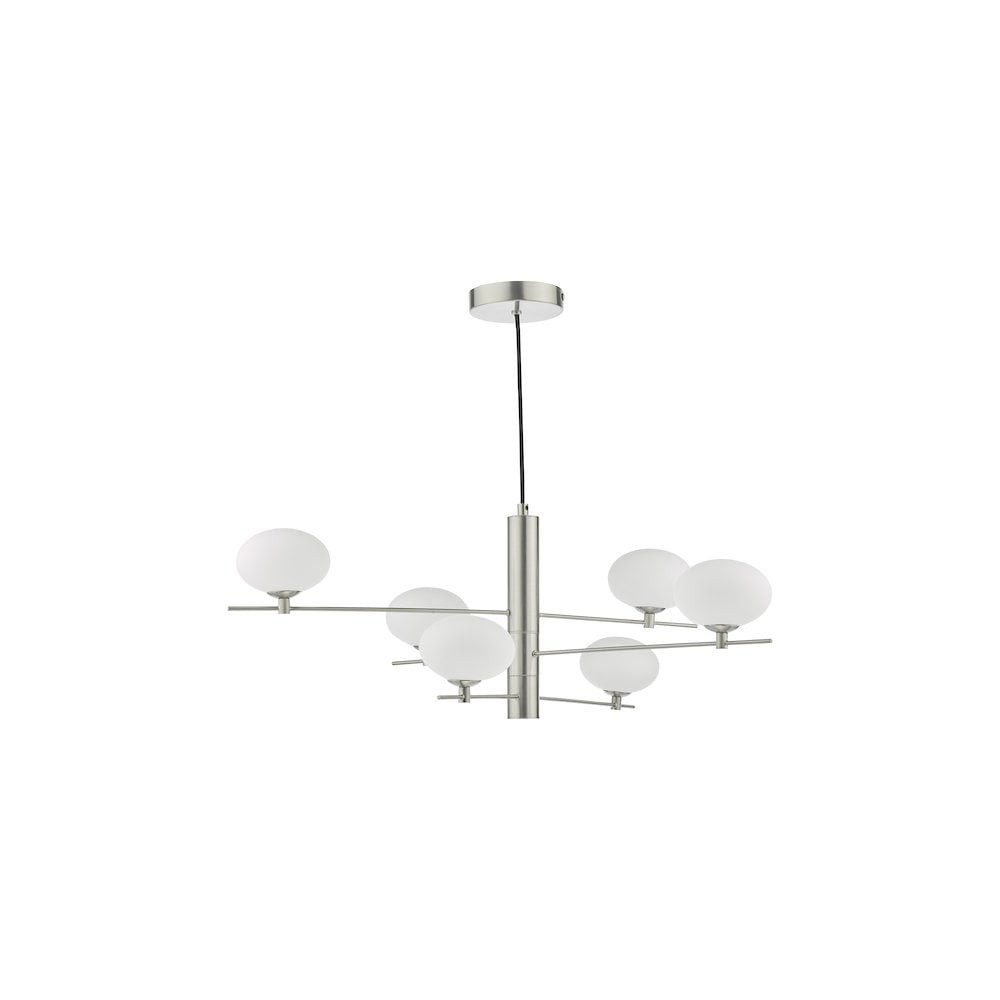 JAS0646 Jasper 6 Light Pendant Satin Nickel and Opal Glass