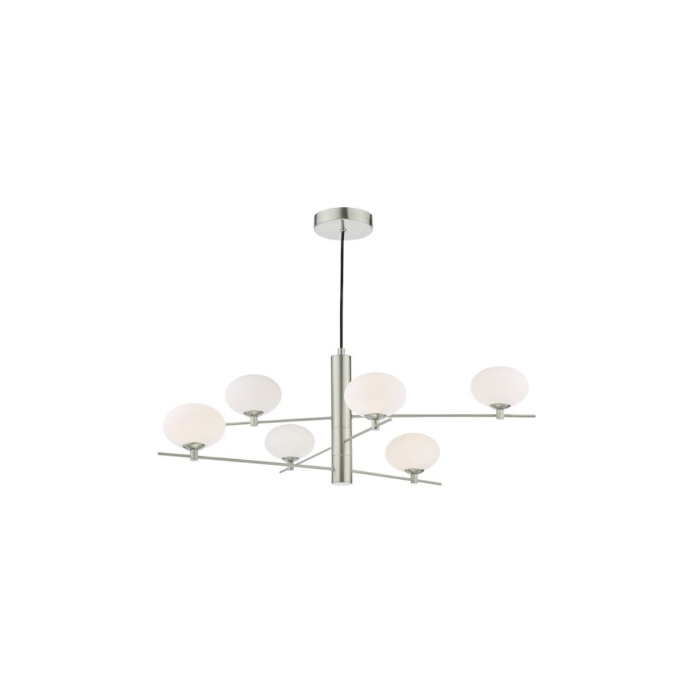JAS0646 Jasper 6 Light Pendant Satin Nickel and Opal Glass