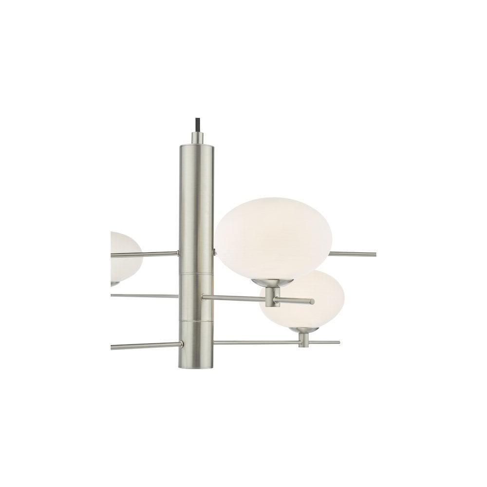 JAS0646 Jasper 6 Light Pendant Satin Nickel and Opal Glass