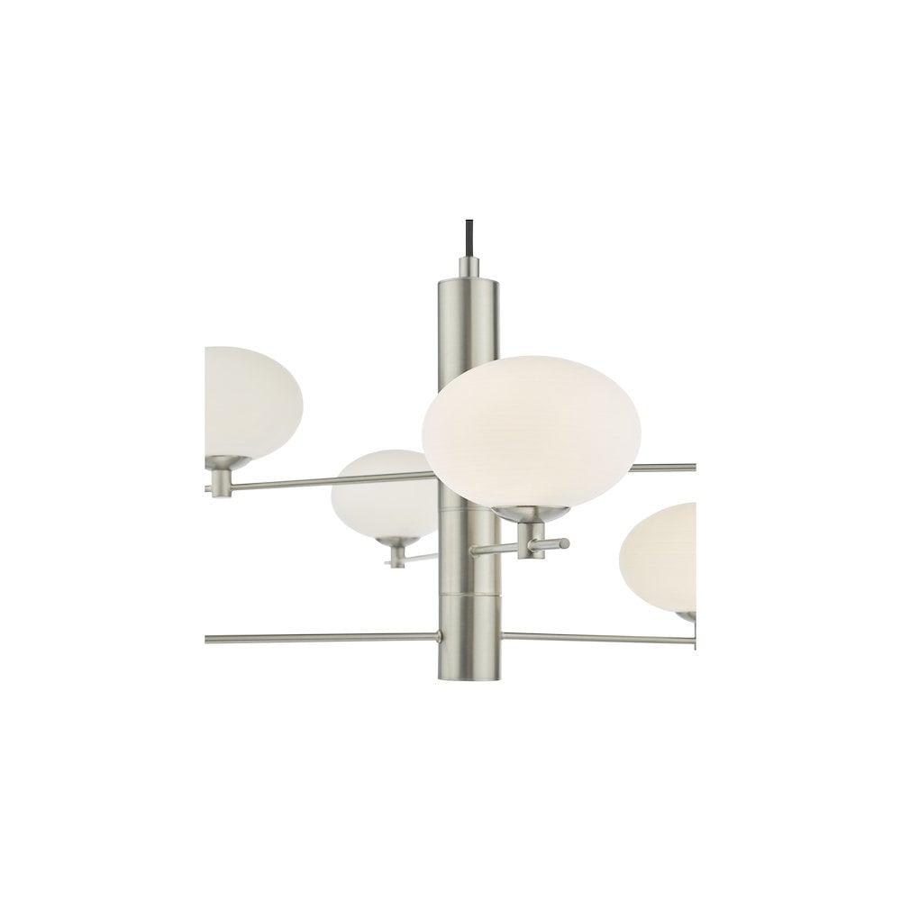 JAS0646 Jasper 6 Light Pendant Satin Nickel and Opal Glass