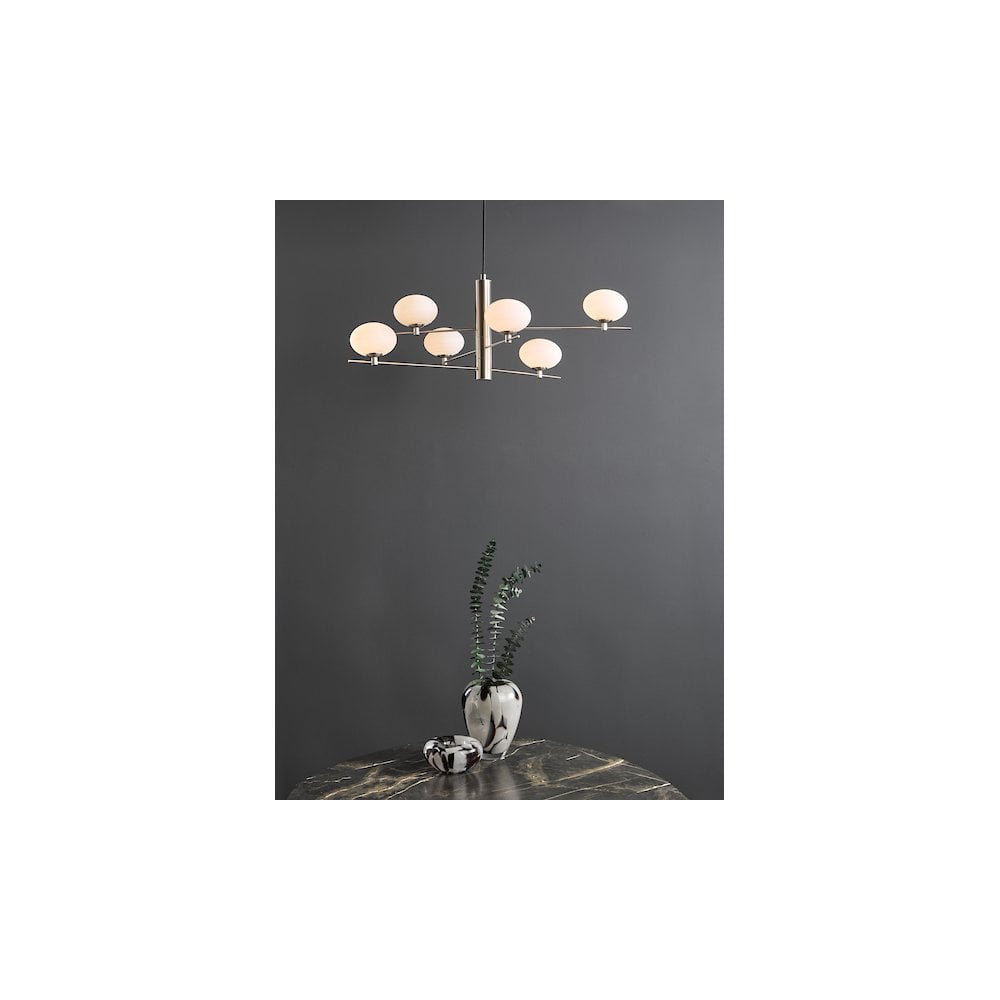 JAS0646 Jasper 6 Light Pendant Satin Nickel and Opal Glass