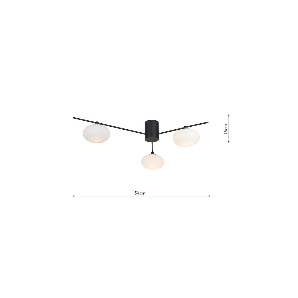 JAS5322 Jasper 3 Light Semi Flush Matt Black Opal glass