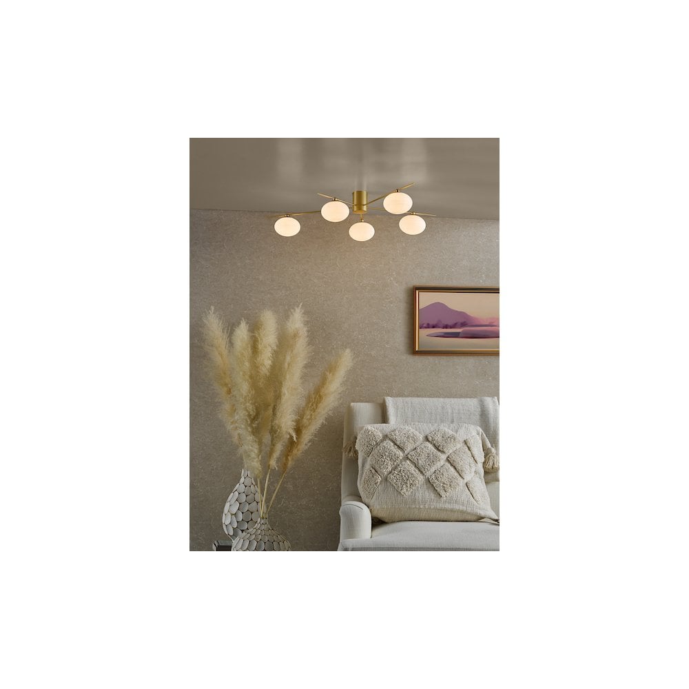 JAS5435 Jasper 5 Light Semi-Flush Satin Gold and Opal Glass