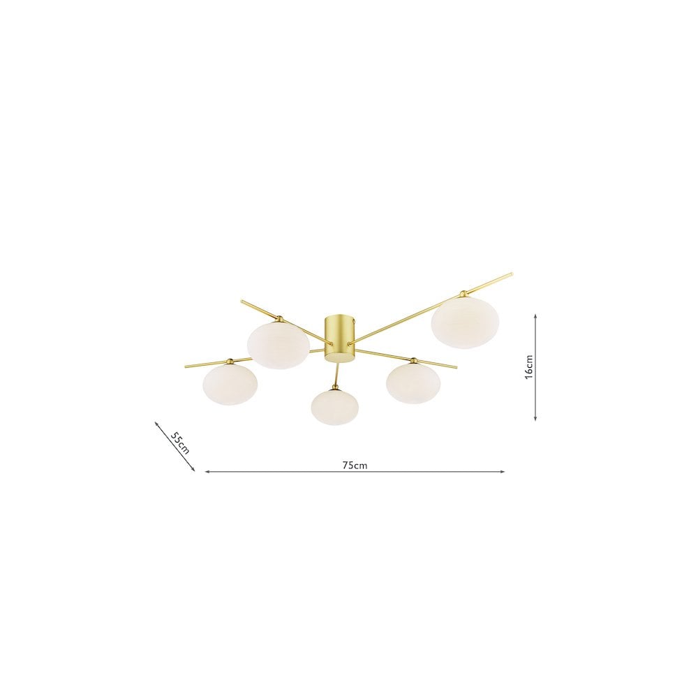 JAS5435 Jasper 5 Light Semi-Flush Satin Gold and Opal Glass
