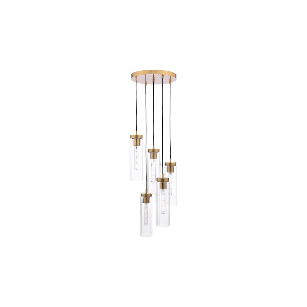 JOD0563 Jodelle 5 Light Cluster Pendant Polished Bronze and Glass