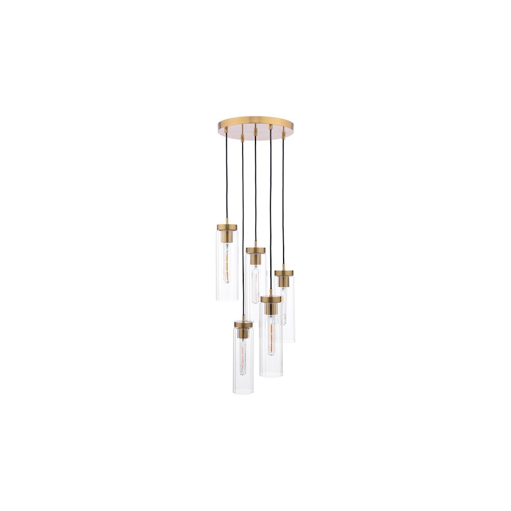 JOD0563 Jodelle 5 Light Cluster Pendant Polished Bronze and Glass