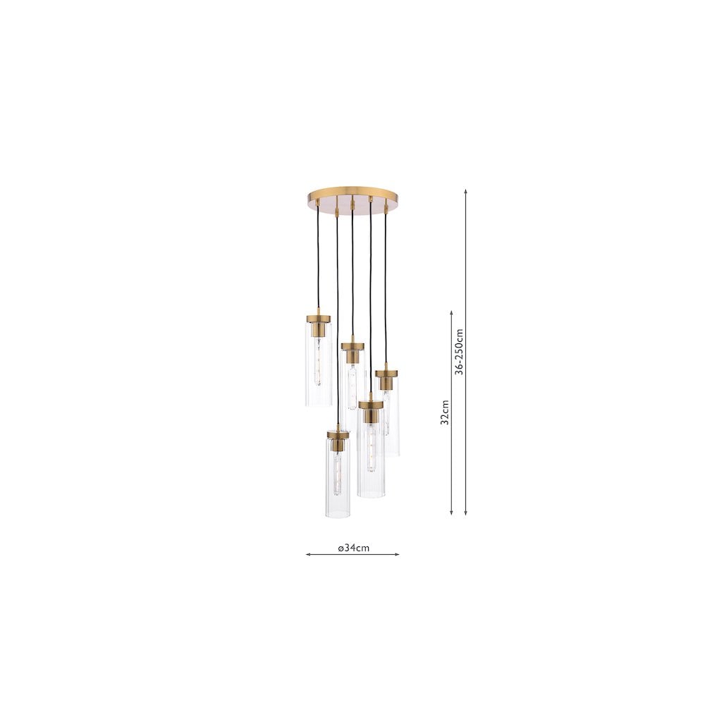 JOD0563 Jodelle 5 Light Cluster Pendant Polished Bronze and Glass