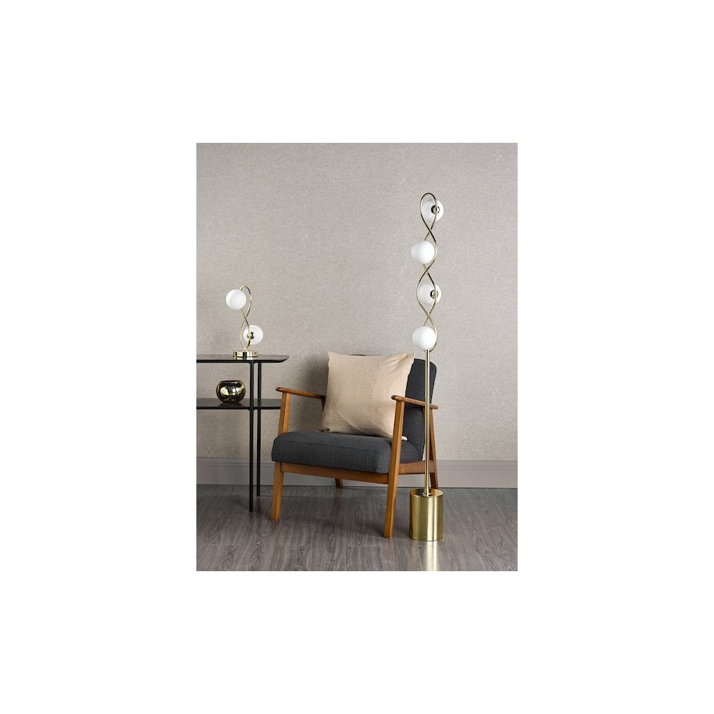 Lysandra 4 Light Floor  Lamp Polished Gold and Opal Glass