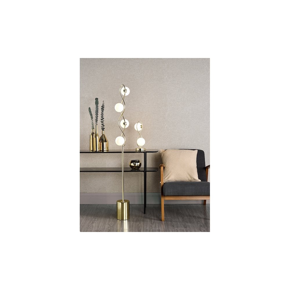 Lysandra 4 Light Floor  Lamp Polished Gold and Opal Glass