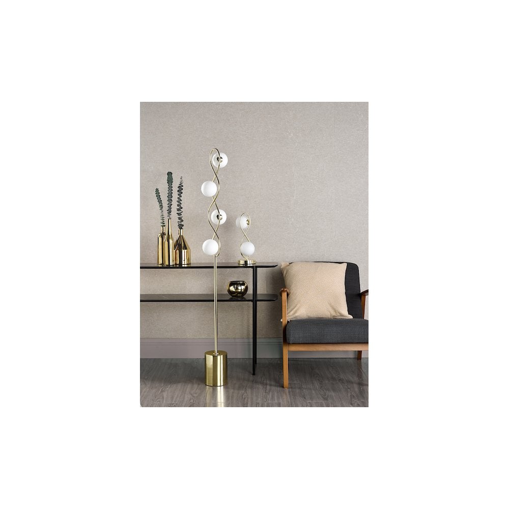 Lysandra 4 Light Floor  Lamp Polished Gold and Opal Glass