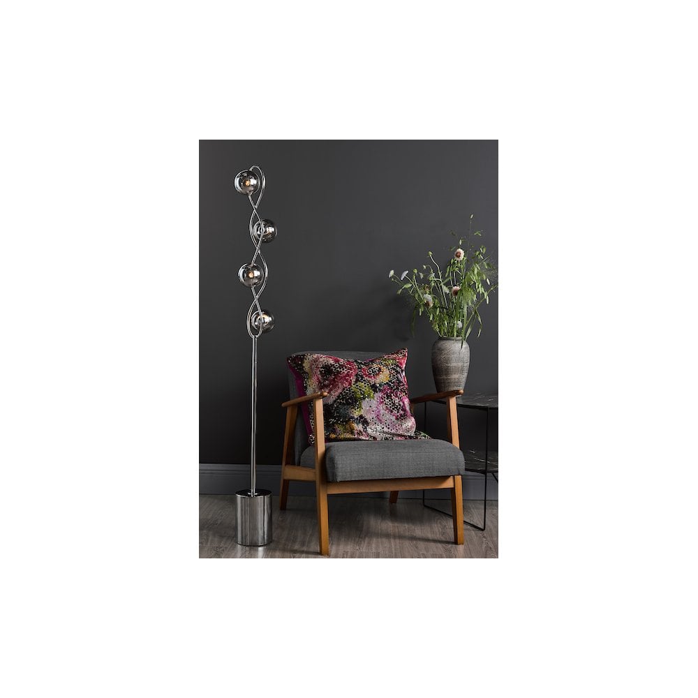 LYS4950 Lysandra 4 Light Floor Lamp Polished Chrome and Smoked Glass