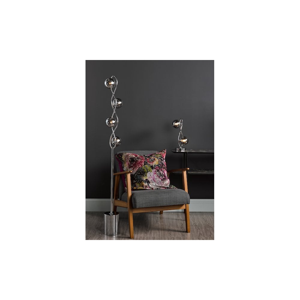 LYS4950 Lysandra 4 Light Floor Lamp Polished Chrome and Smoked Glass