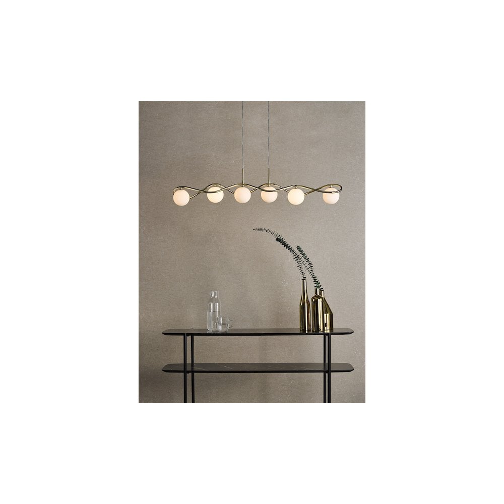 LYS6235 Lysandra 6 Light Bar Pendant Polished Gold and Opal Glass