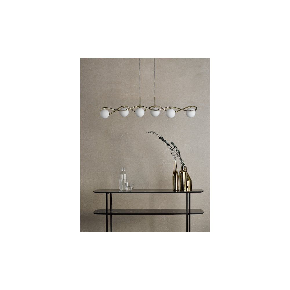 LYS6235 Lysandra 6 Light Bar Pendant Polished Gold and Opal Glass