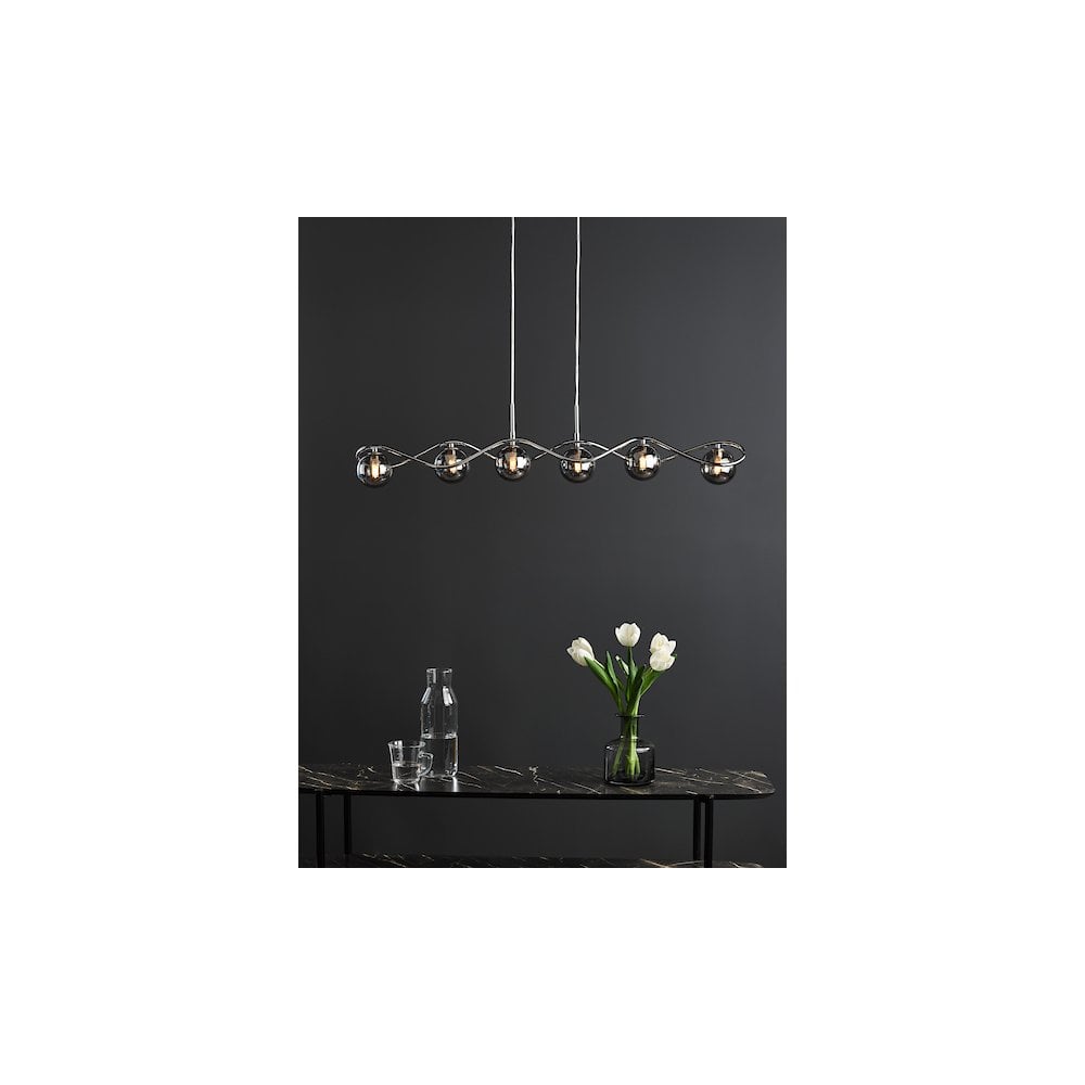 LYS6250 Lysandra 6 Light Bar Pendant Polished Chrome and Smoked Glass