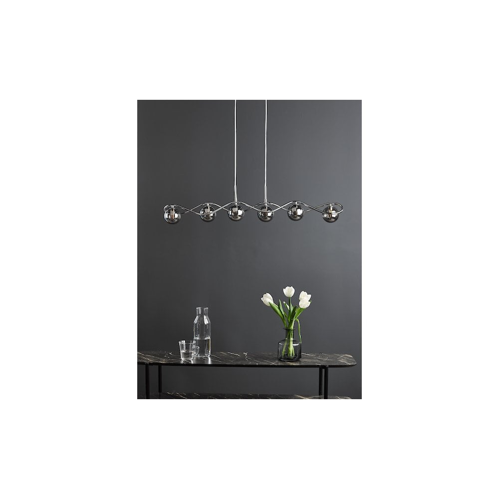 LYS6250 Lysandra 6 Light Bar Pendant Polished Chrome and Smoked Glass