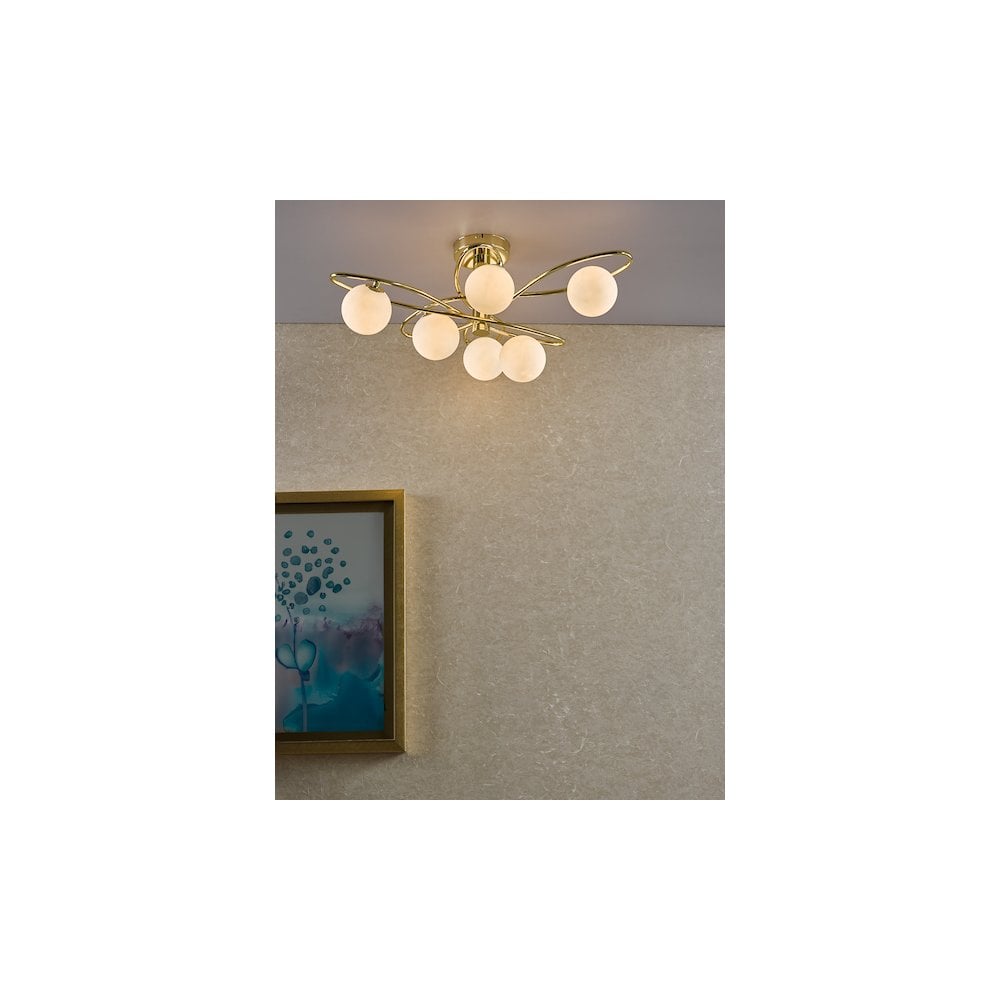 LYS6435 Lysandra 6 Light Semi-Flush Polished Gold and Opal Glass