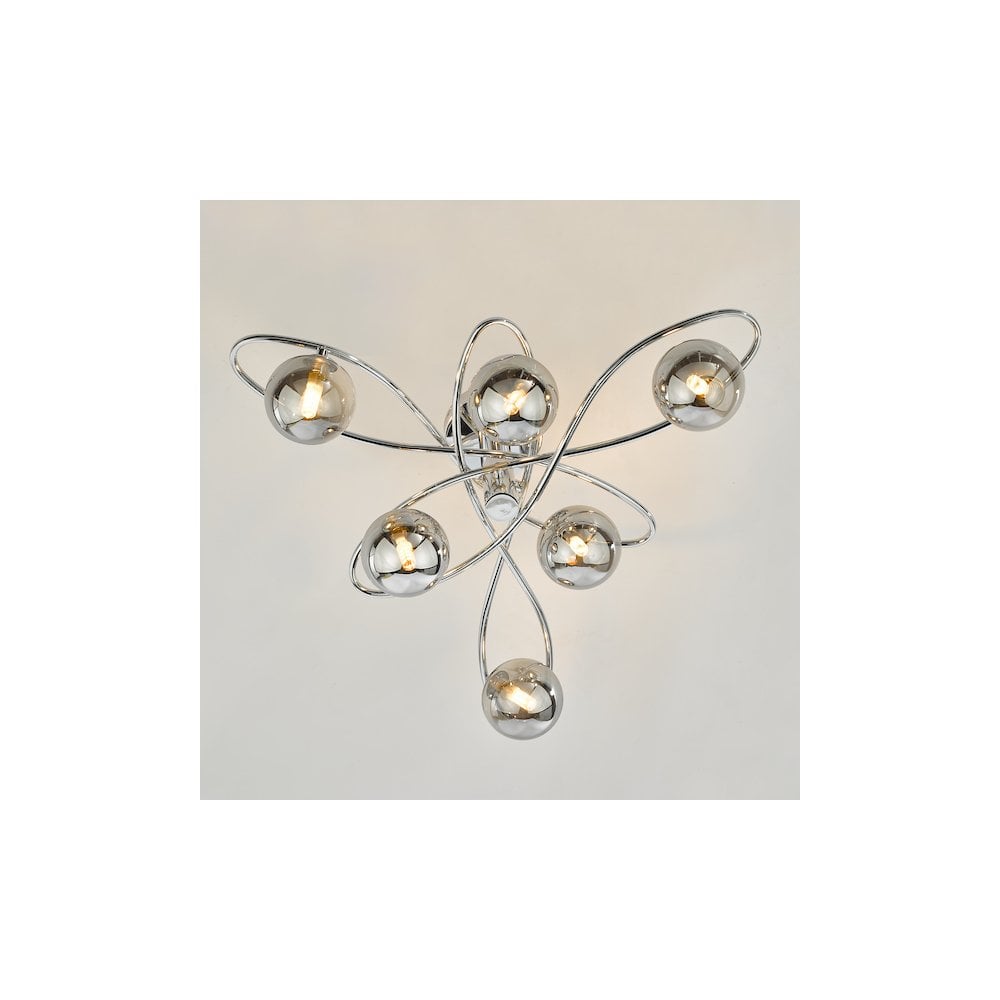 LYS6450 Lysandra 6 Light Semi-Flush Polished Chrome and Smoked Glass