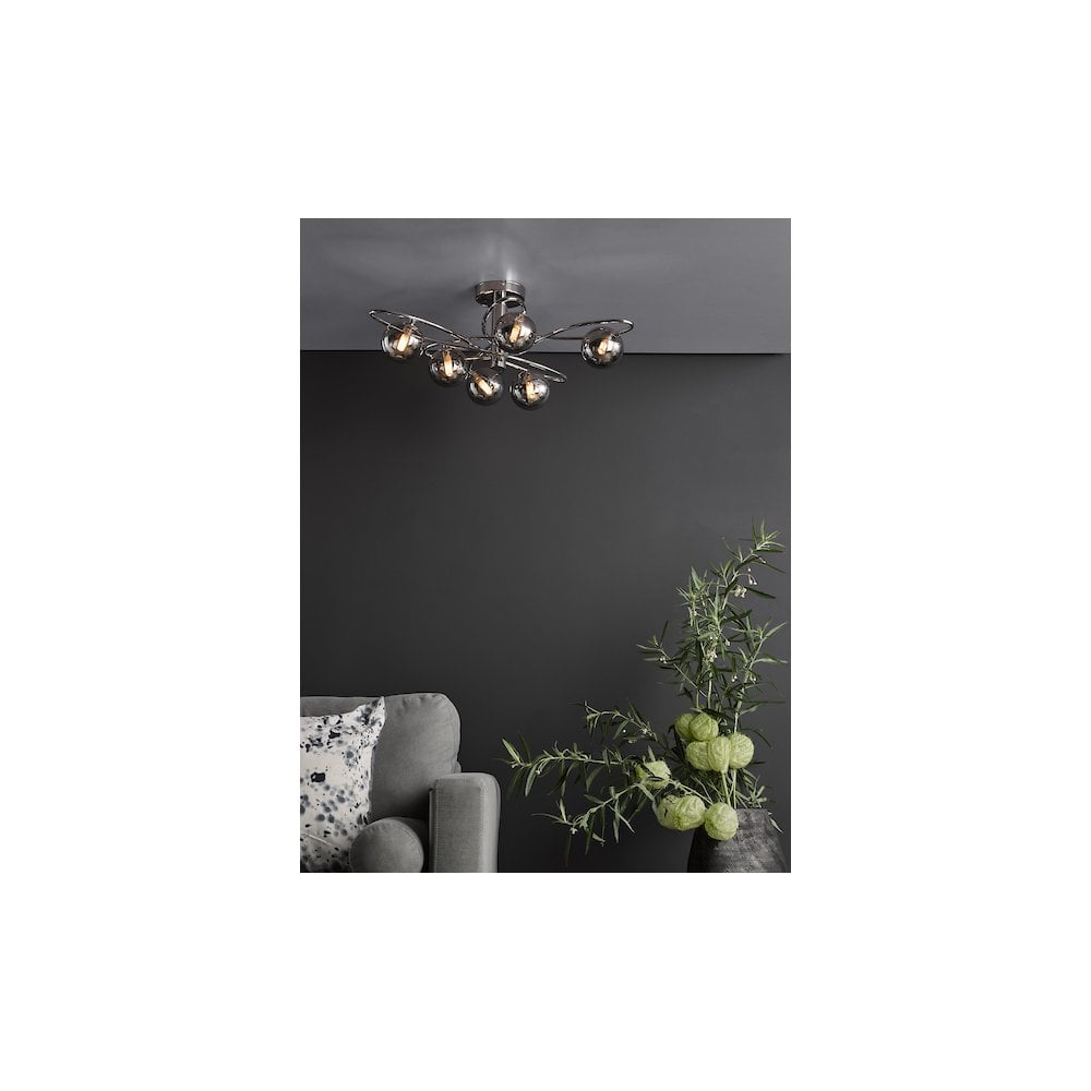 LYS6450 Lysandra 6 Light Semi-Flush Polished Chrome and Smoked Glass