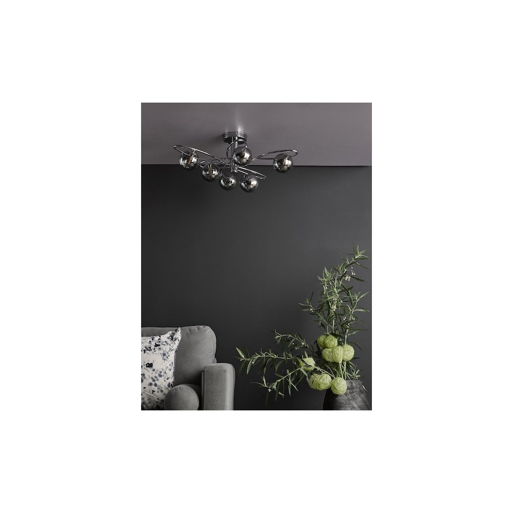 LYS6450 Lysandra 6 Light Semi-Flush Polished Chrome and Smoked Glass