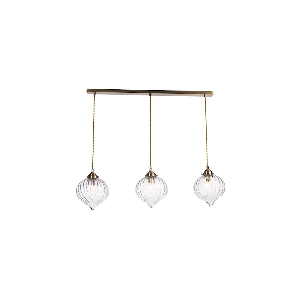 MYA0375 Mya 3 Light Bar Pendant Antique Brass and Glass