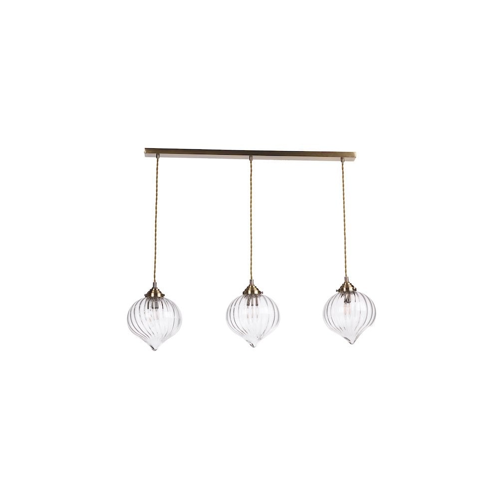 MYA0375 Mya 3 Light Bar Pendant Antique Brass and Glass
